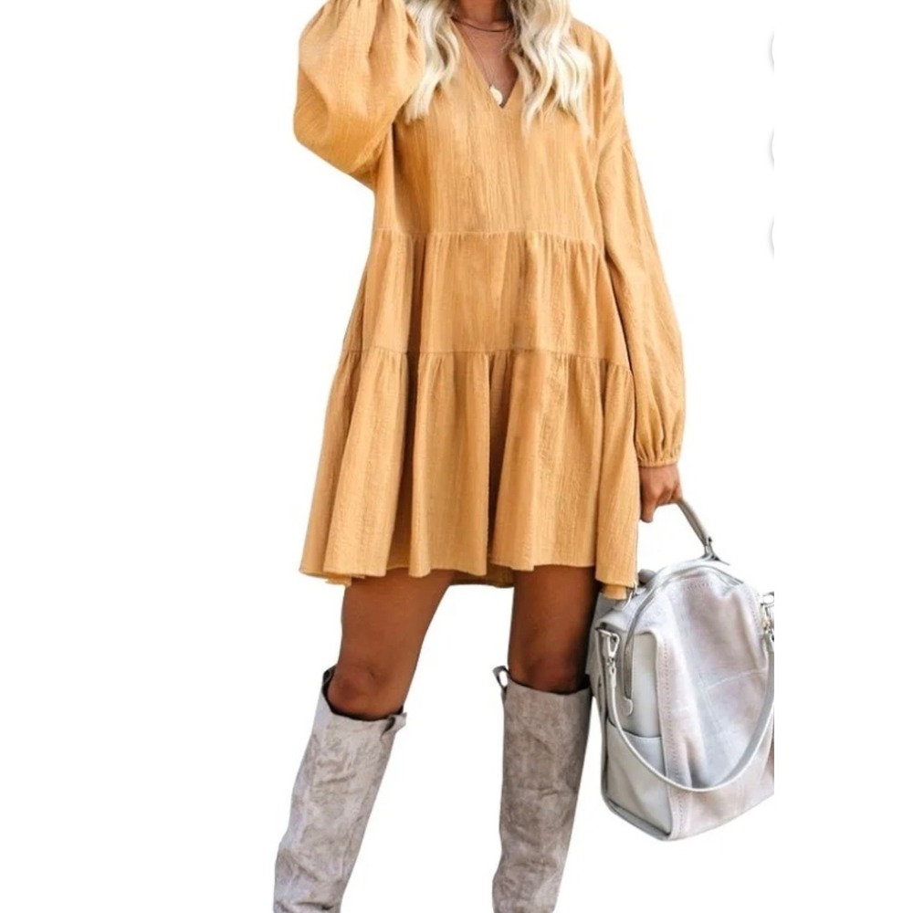 Babydoll tunic long sleeve ruffle shift dress
